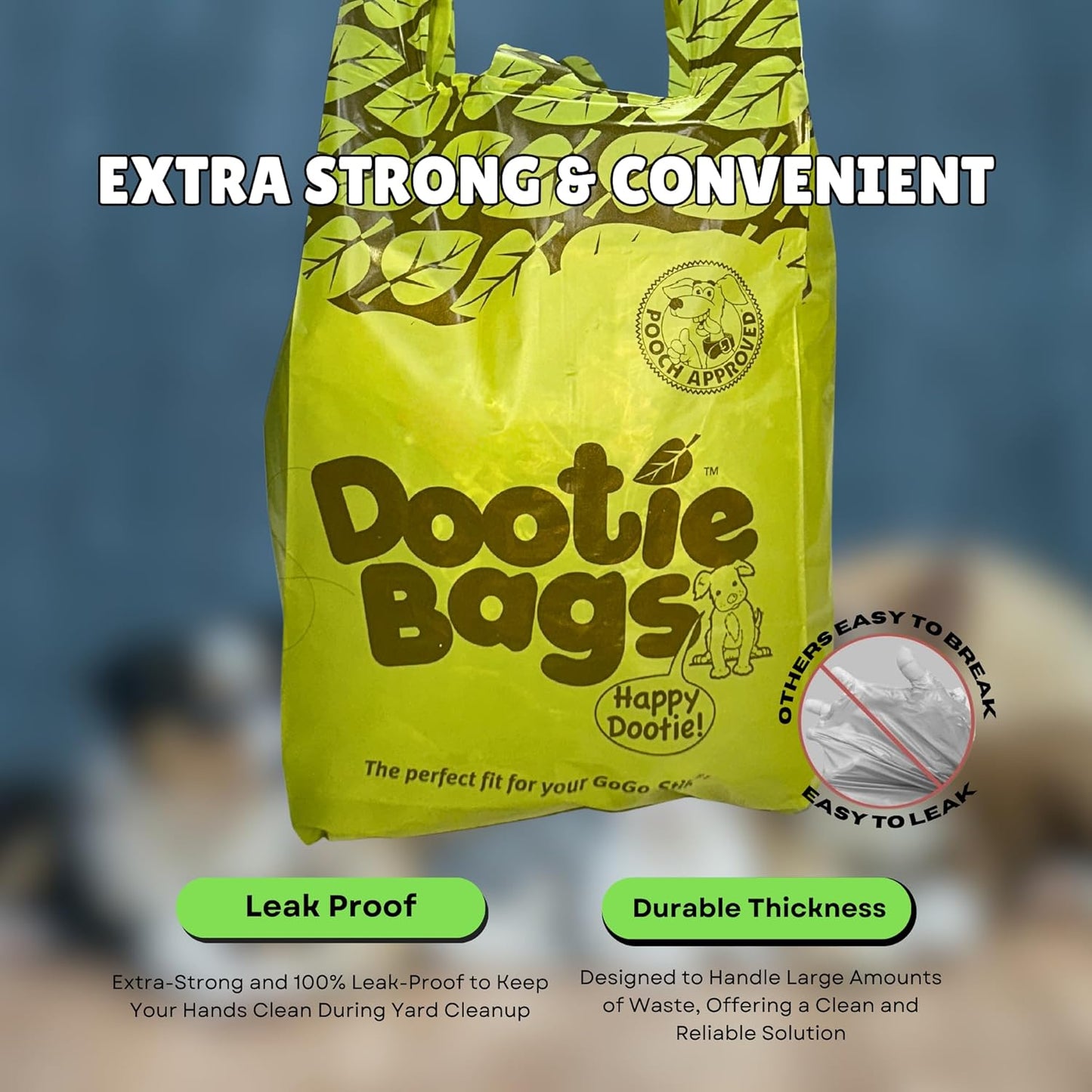 Pooch Approved Dootie Bags - Dog Poop Bag - Tie-Handles - 100 Count Dootie Strong Leakproof Bags - Perfect for Dogs & Cats - Litter - Pet Waste Cleanup - Swivel Bin & Scoopers