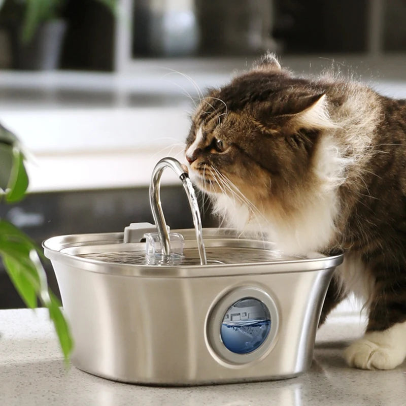 3.2L Cat Water Fountain With Water Level Window,Stainless Steel Automatic Pet Water Fountain,Dog Water Dispenser Durable USB