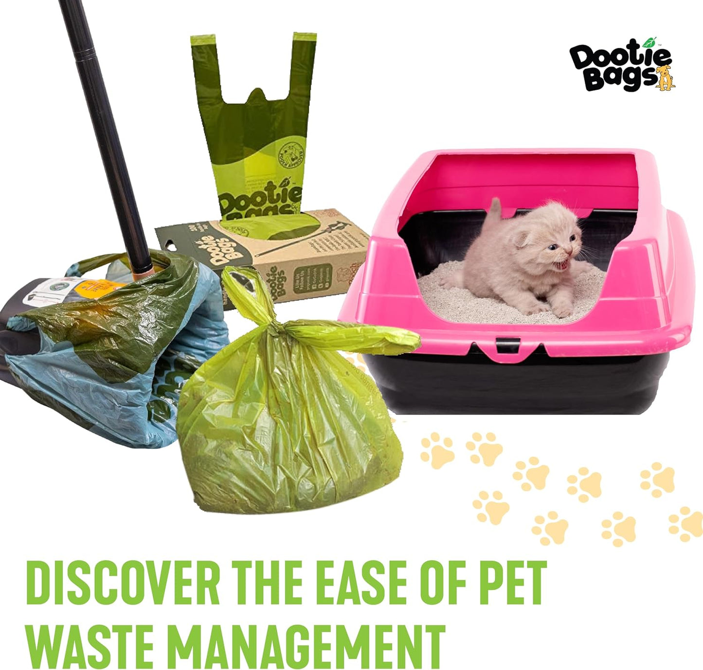 Pooch Approved Dootie Bags - Dog Poop Bag - Tie-Handles - 100 Count Dootie Strong Leakproof Bags - Perfect for Dogs & Cats - Litter - Pet Waste Cleanup - Swivel Bin & Scoopers