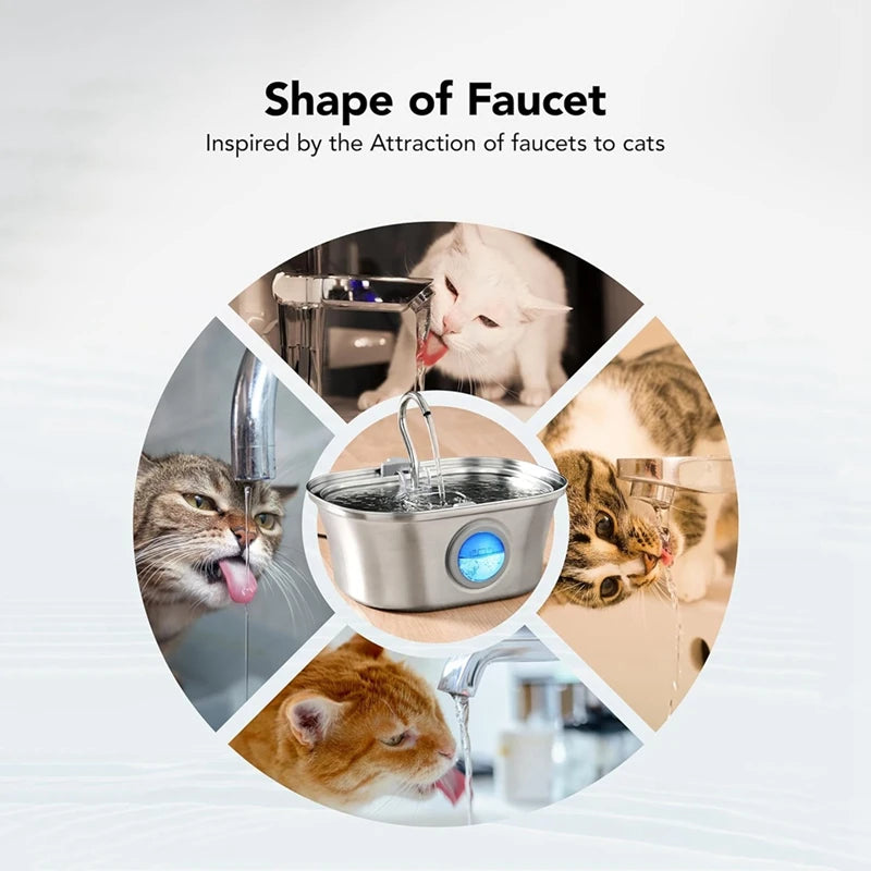 3.2L Cat Water Fountain With Water Level Window,Stainless Steel Automatic Pet Water Fountain,Dog Water Dispenser Durable USB