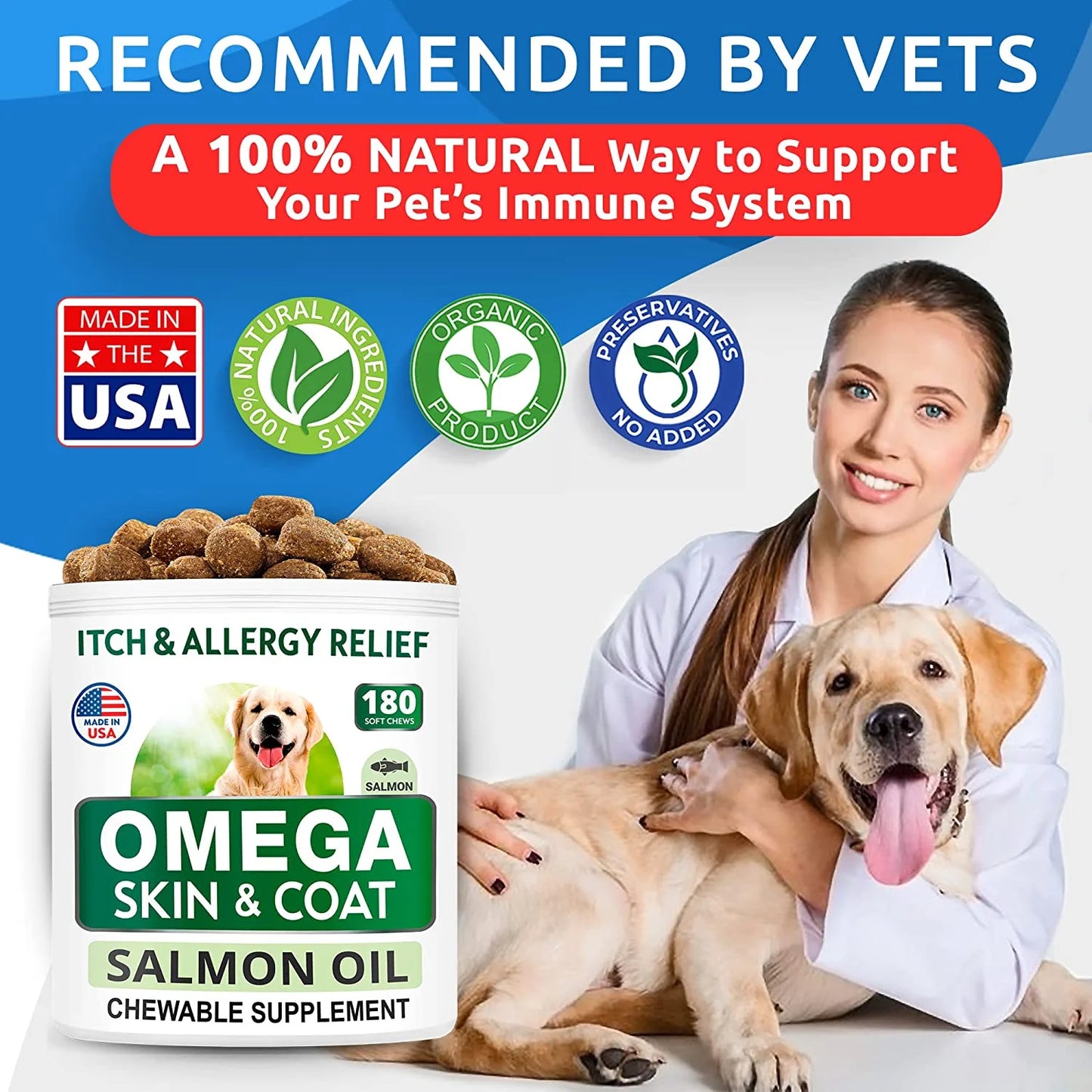 Omega 3 for Dogs - 360 Fish Oil Treats for Dog Shedding, Skin Allergy, Itch Relief, Hot Spots Treatment - Joint Health - Skin and Coat Supplement - EPA & DHA Fatty Acids - Salmon Oil