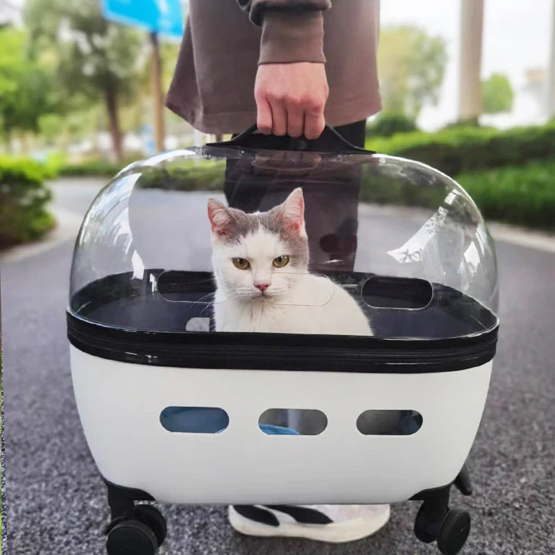 New Transparent Capsule Pet Travel Trolley Carriers Bag Stroller for 10kg Puppies Dogs Cat with Wheel