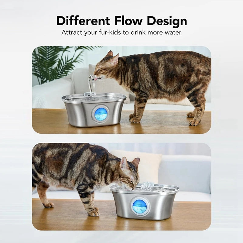 3.2L Cat Water Fountain With Water Level Window,Stainless Steel Automatic Pet Water Fountain,Dog Water Dispenser Durable USB