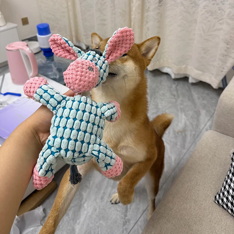 Funny Pet Toy Donkey Shape Corduroy Chew Toys for Dogs Puppy Squeaker Squeaky Plush Bone Molar Dog Toy Training Things for dogs
