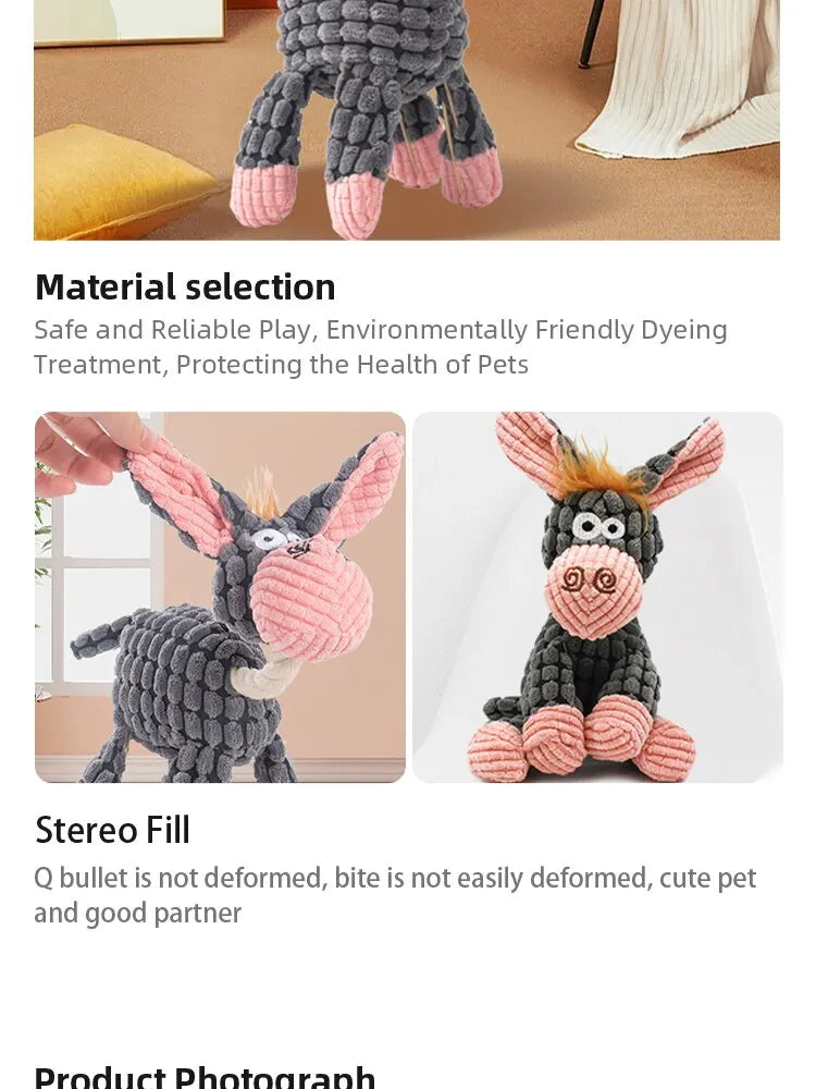 Dog Sounding Toy Molar Training Decompress Interactive Bite Resistant Donkey Shape Plush Toys Pet Supplies