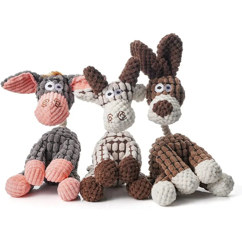 Plush Squeaky Dog Toy Donkey Shape Pet Toys Bite Resistant Squeaky Toys for Small Large Dogs Durable Chew Molar Toy Training Toy