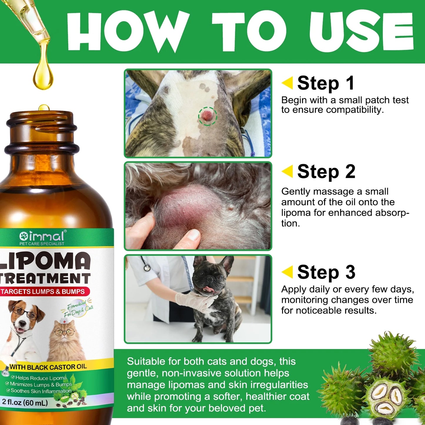 Lipoma Treatment for Dogs and Cats Helps with Lumps and Bumps , Soften Fatty Lumps & Bumps in Dogs, Castor Oil for Dogs & Cats, S Lipoma Reduction, Immune Support