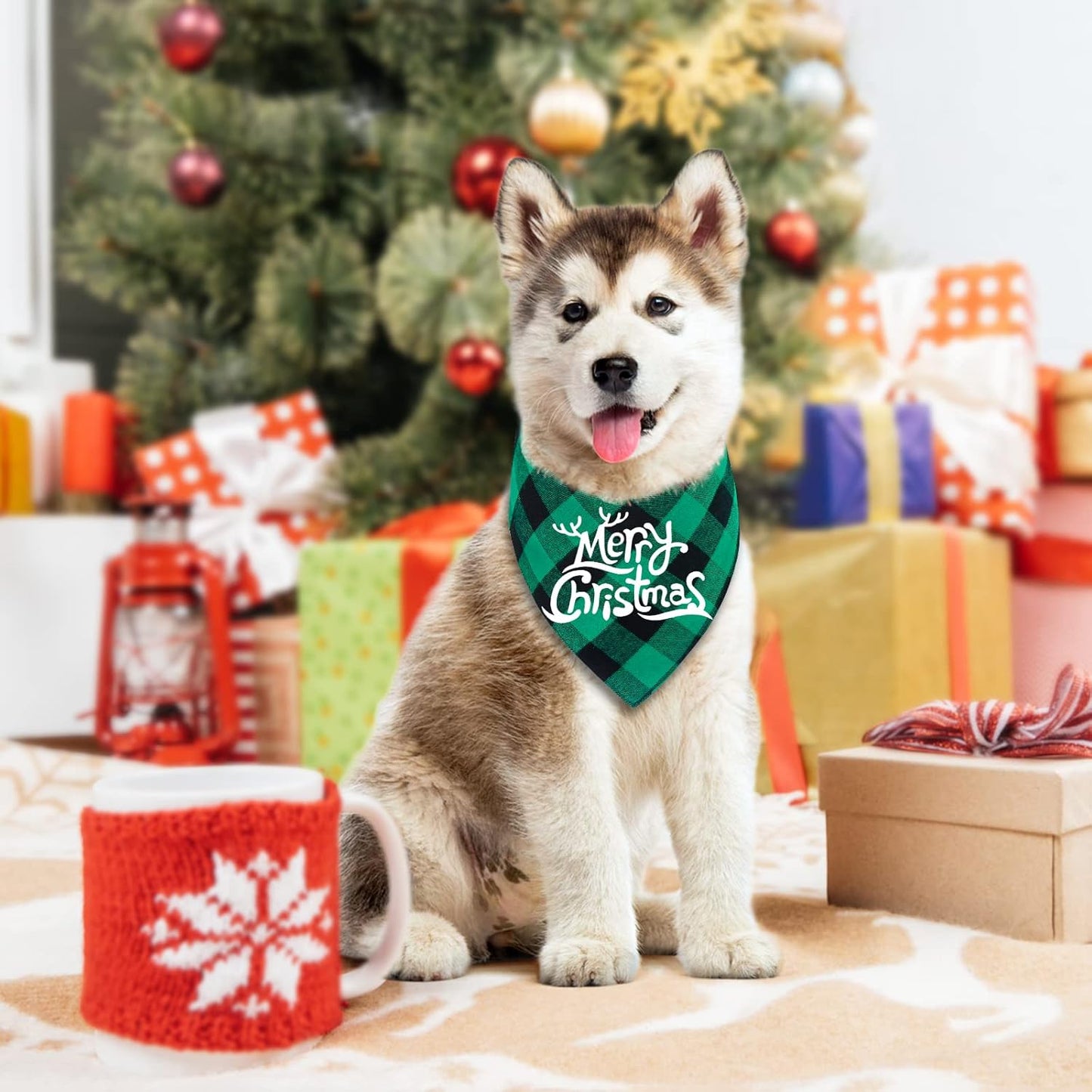 2 Pack Christmas Buffalo Plaid Dog Bandanas - Scarf Triangle Bibs Kerchief Merry Christmas Pet Costume for Small Medium Large Dogs Cats (Christmas 1, Small)