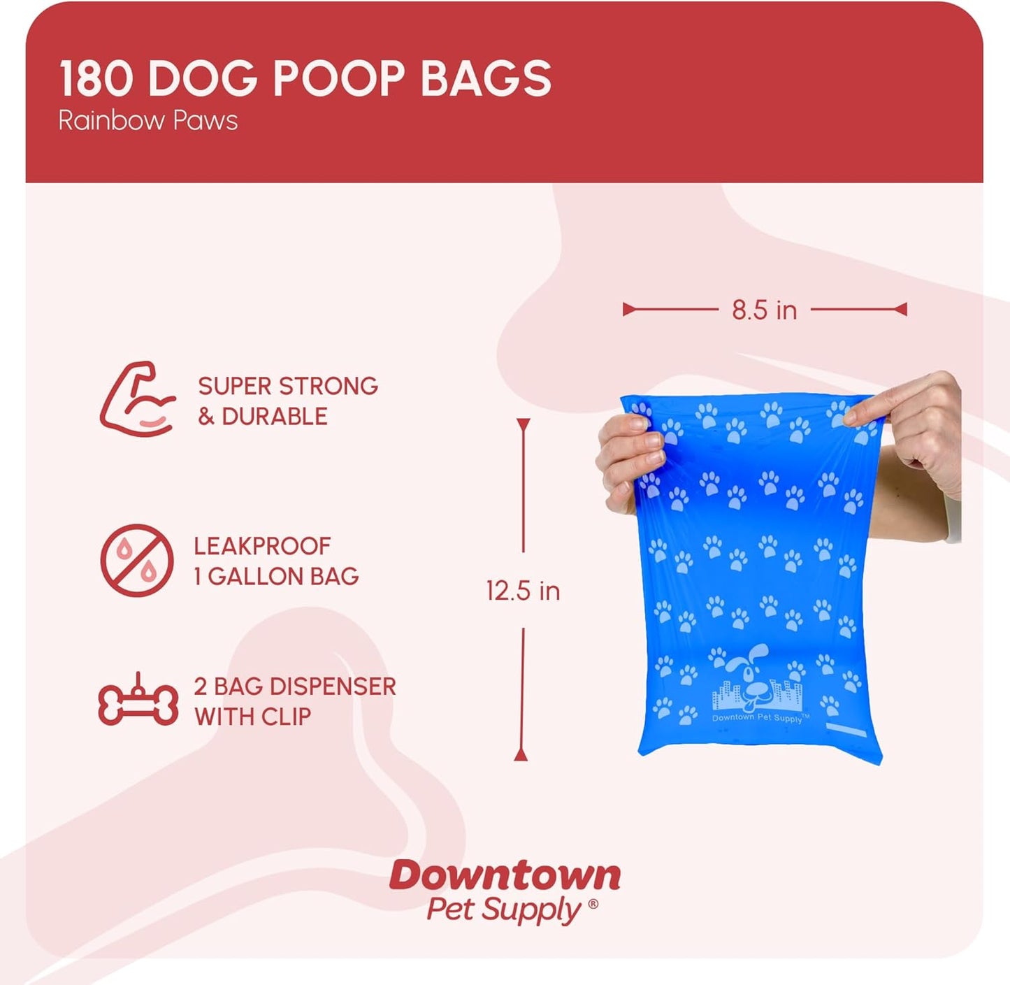 Poop Bags for Dogs with Dispenser, 180 Count - Leak-Proof Dog Waste Bags and Bone