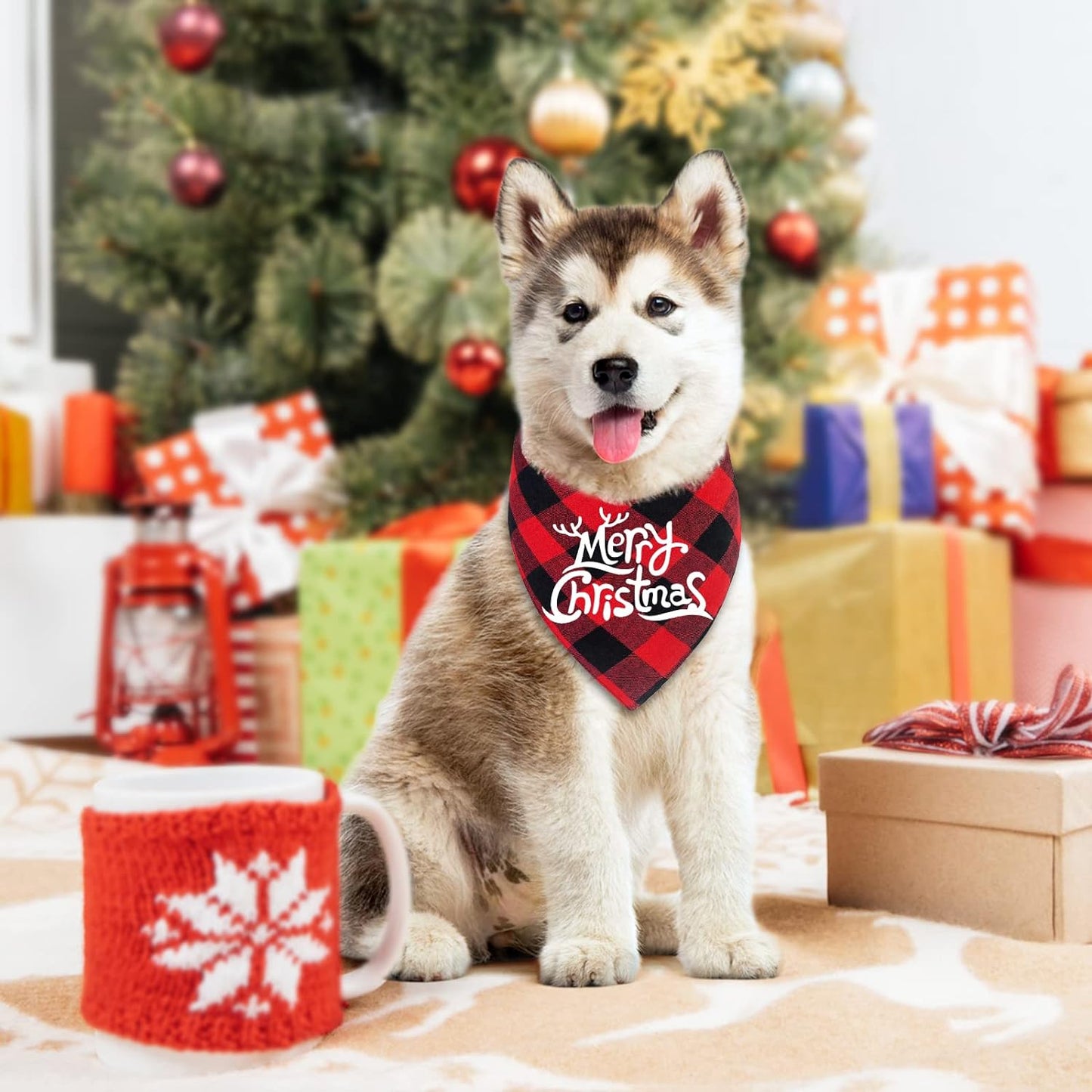2 Pack Christmas Buffalo Plaid Dog Bandanas - Scarf Triangle Bibs Kerchief Merry Christmas Pet Costume for Small Medium Large Dogs Cats (Christmas 1, Small)