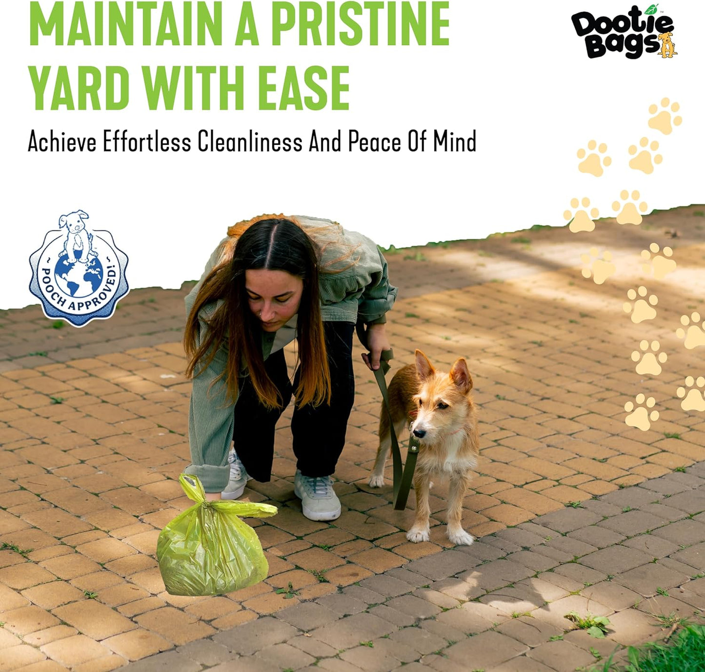 Pooch Approved Dootie Bags - Dog Poop Bag - Tie-Handles - 100 Count Dootie Strong Leakproof Bags - Perfect for Dogs & Cats - Litter - Pet Waste Cleanup - Swivel Bin & Scoopers