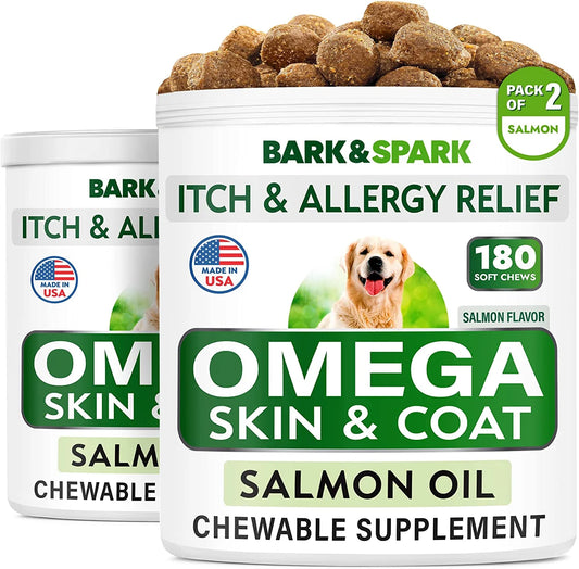 Omega 3 for Dogs - 360 Fish Oil Treats for Dog Shedding, Skin Allergy, Itch Relief, Hot Spots Treatment - Joint Health - Skin and Coat Supplement - EPA & DHA Fatty Acids - Salmon Oil