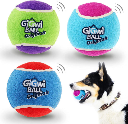 Gigwi Tennis Balls for Dogs, Squeaky Dog Tennis Balls for Exercise, High Bouncy Dog Balls Bright Colors 2.5 Inches, Interactive Funny Dog Toys for All Breeds of Dogs Indoor & Outdoor Dog Games, 3 Pack