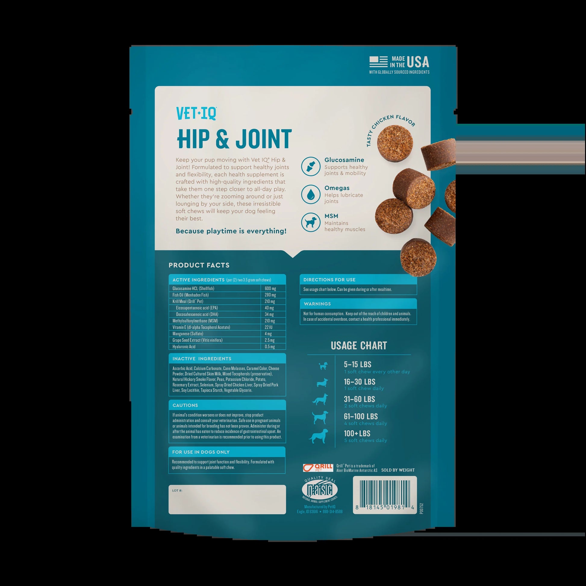 (3 Pack)  Hip & Joint Supplement for Dogs, Chicken Flavored Soft Chews, 7.4 Oz