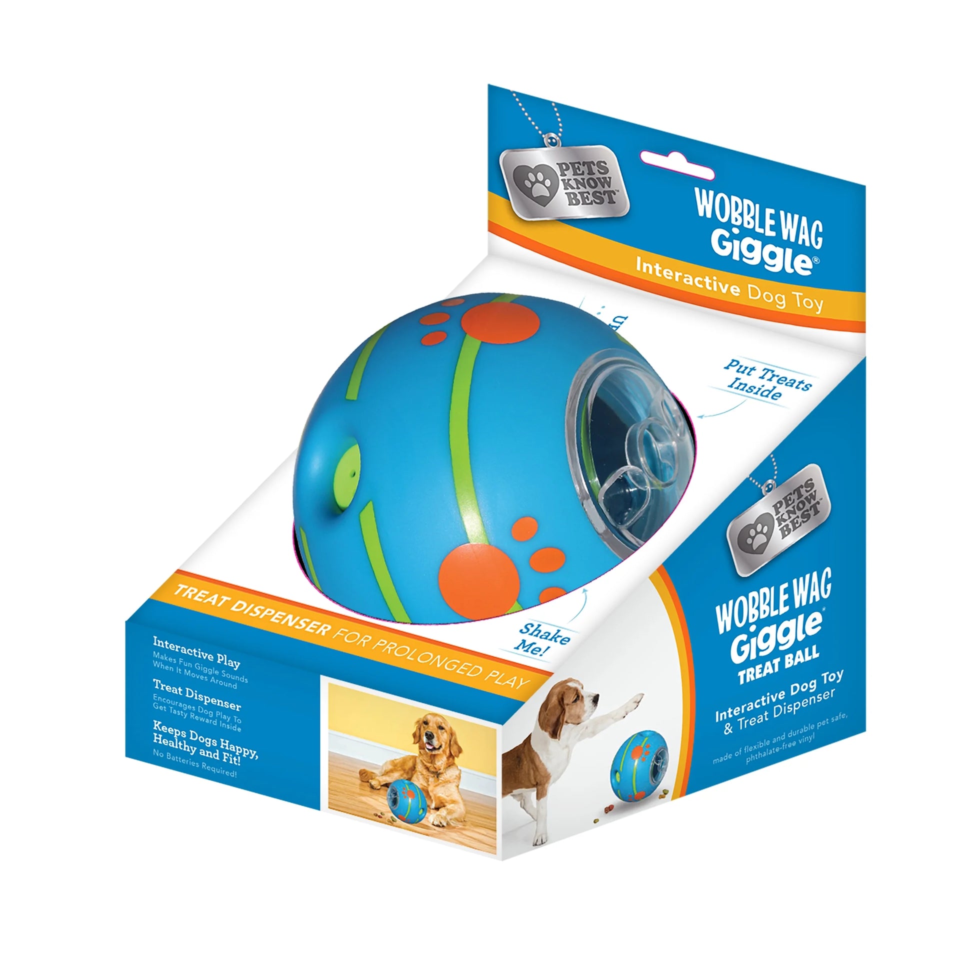 Wobble Wag Giggle Treat Ball, Interactive Dog Toy & Treat Dispenser, Blue