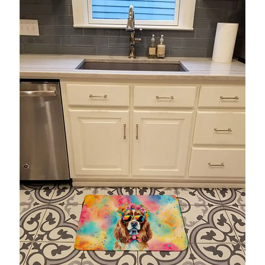 Cavalier Spaniel Hippie Dawg Memory Foam Kitchen Mat Machine Washable Anti-Fatigue Bath Rug Cushion Comfort Cushion Kitchen