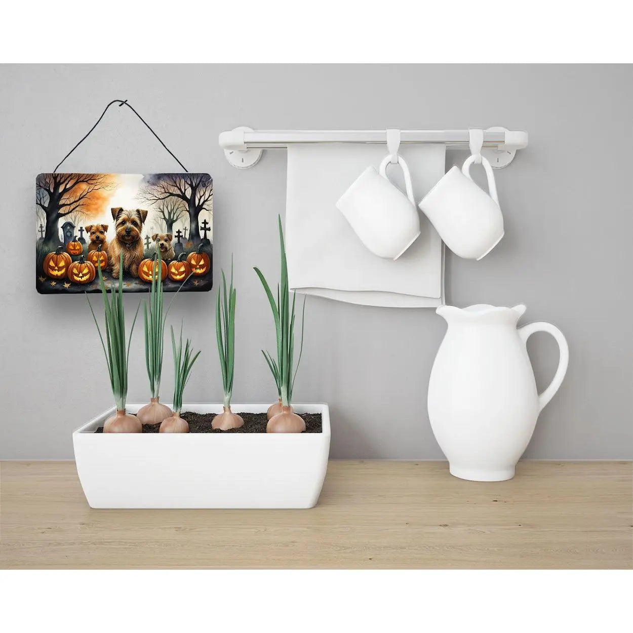 New Norfolk Terrier Spooky Halloween Wall Door Hanging Prints Multicolor Aluminum Metal Sign for Kitchen Bathroom Home Decor