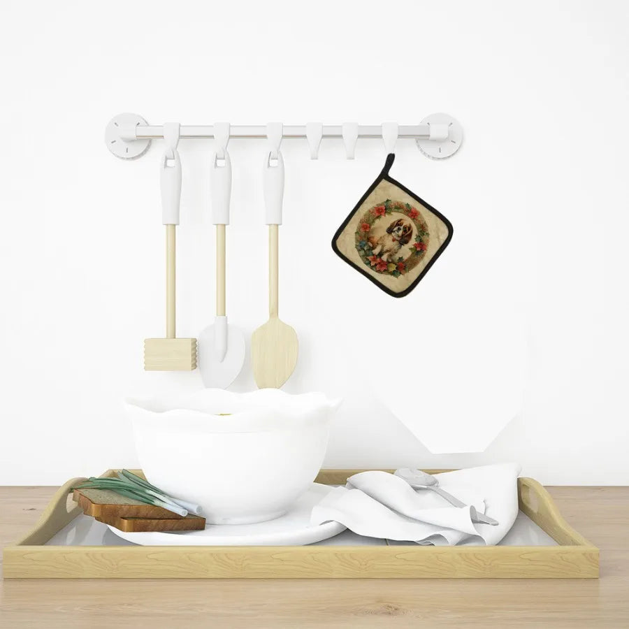 English Toy Spaniel Christmas Flowers Pair of Pot Holders Kitchen Heat Resistant Pot Holders Sets Oven Hot Pads for Cooking Bak