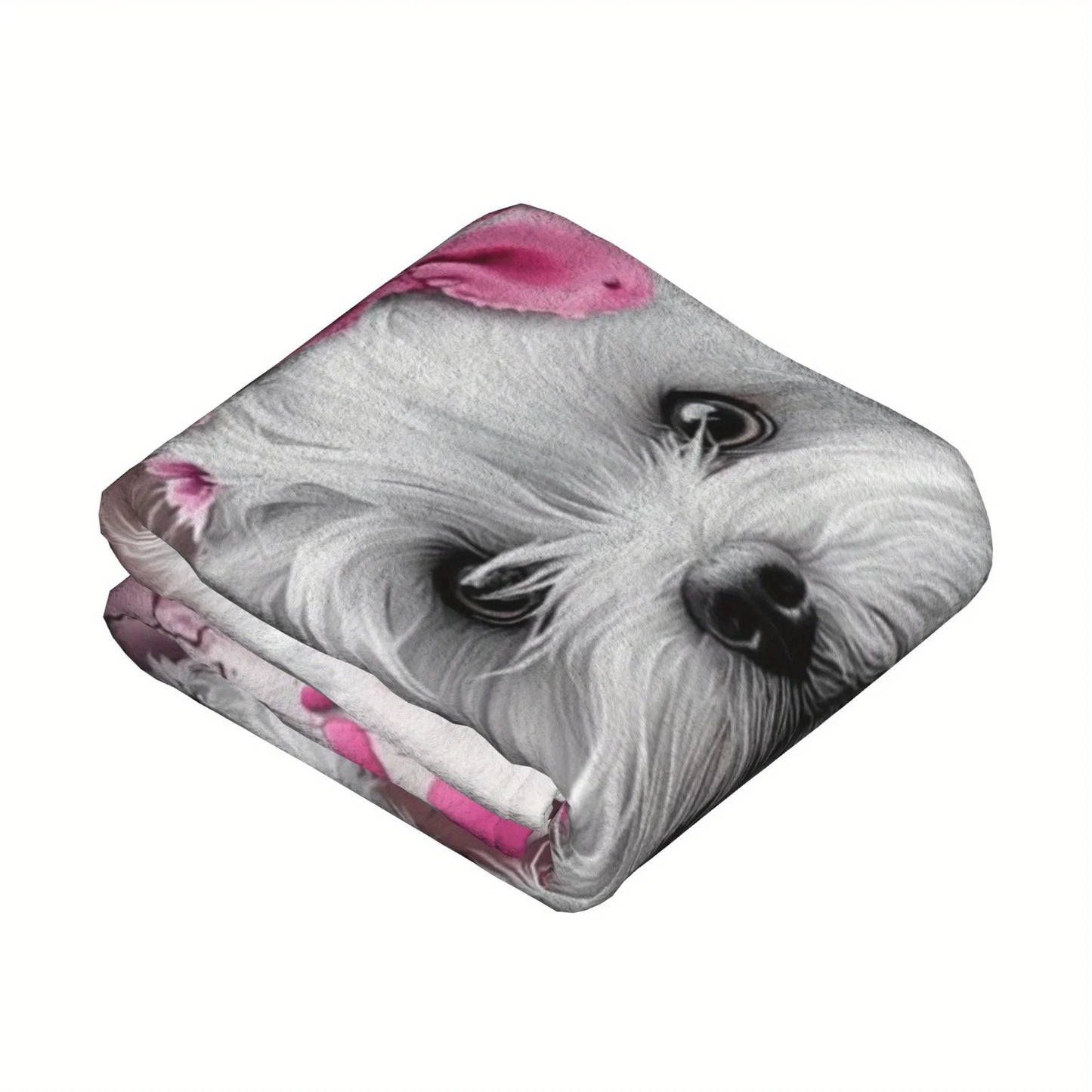 West Highland White Terrier Dog Pink Floral Heart Print Flannel Throw Blanket - Soft and Cozy Novelty Fleece Blanket for Napping
