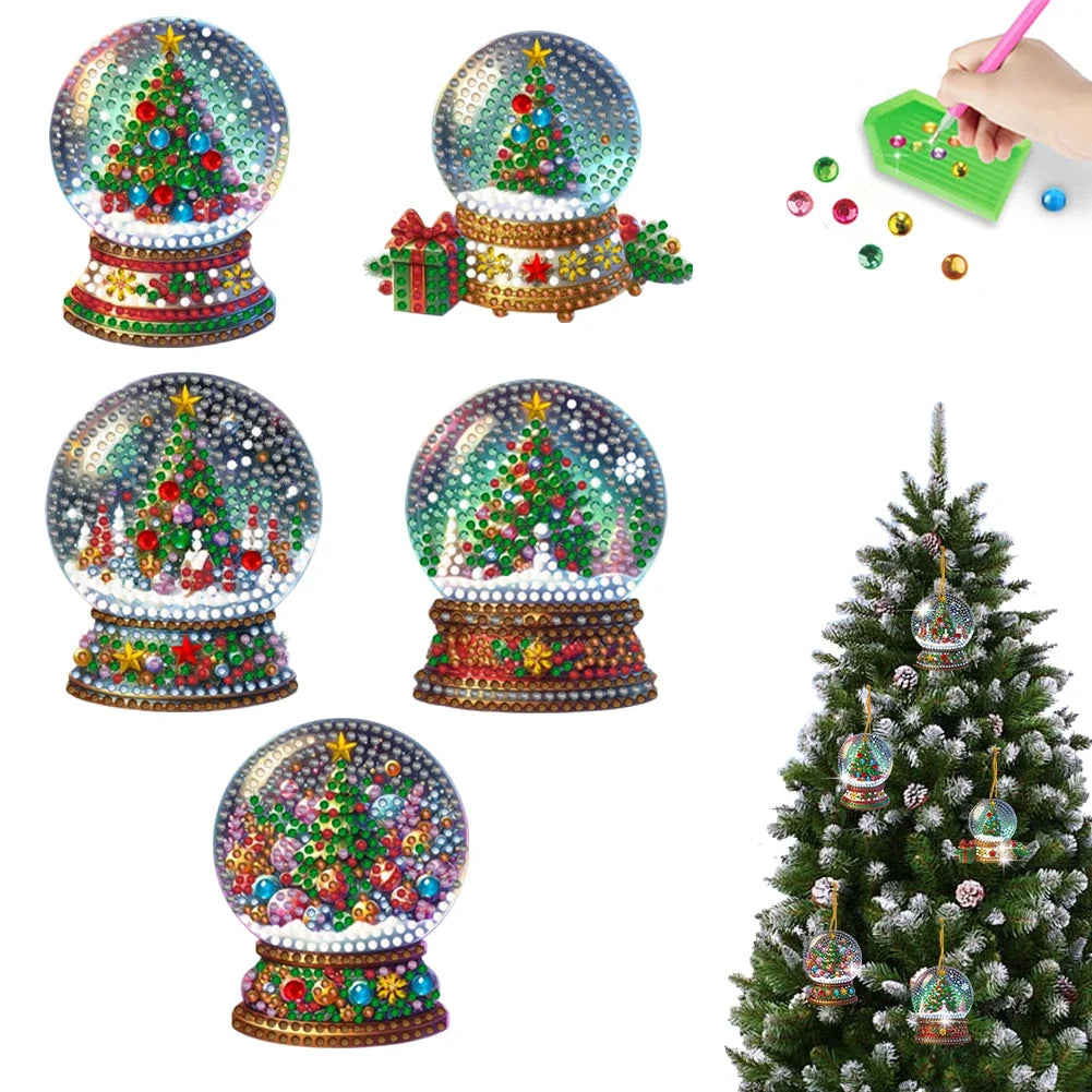 5/6Pcs Acrylic Special Shaped Christmas Theme Hanging Diamond Art Kits Rhinestone Diamond Art Window Pendants Bedroom Decoration