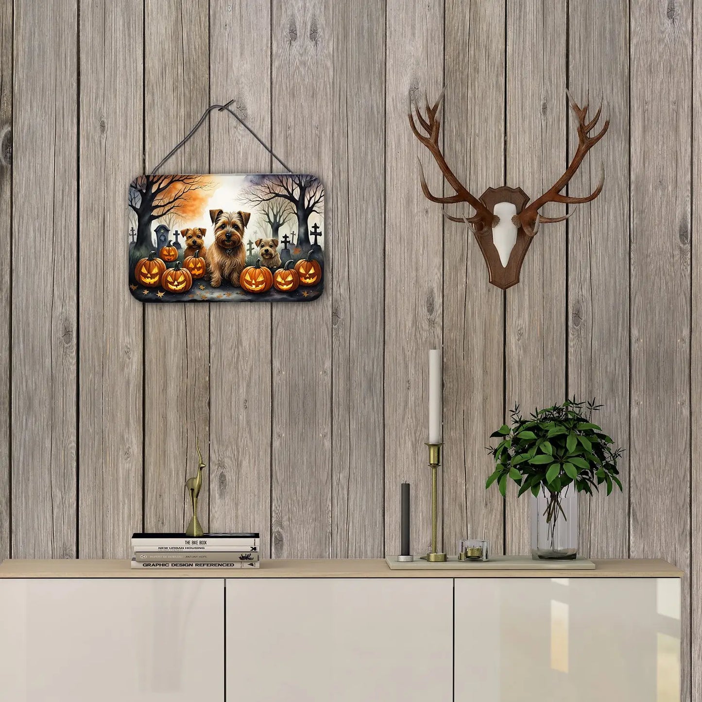 New Norfolk Terrier Spooky Halloween Wall Door Hanging Prints Multicolor Aluminum Metal Sign for Kitchen Bathroom Home Decor