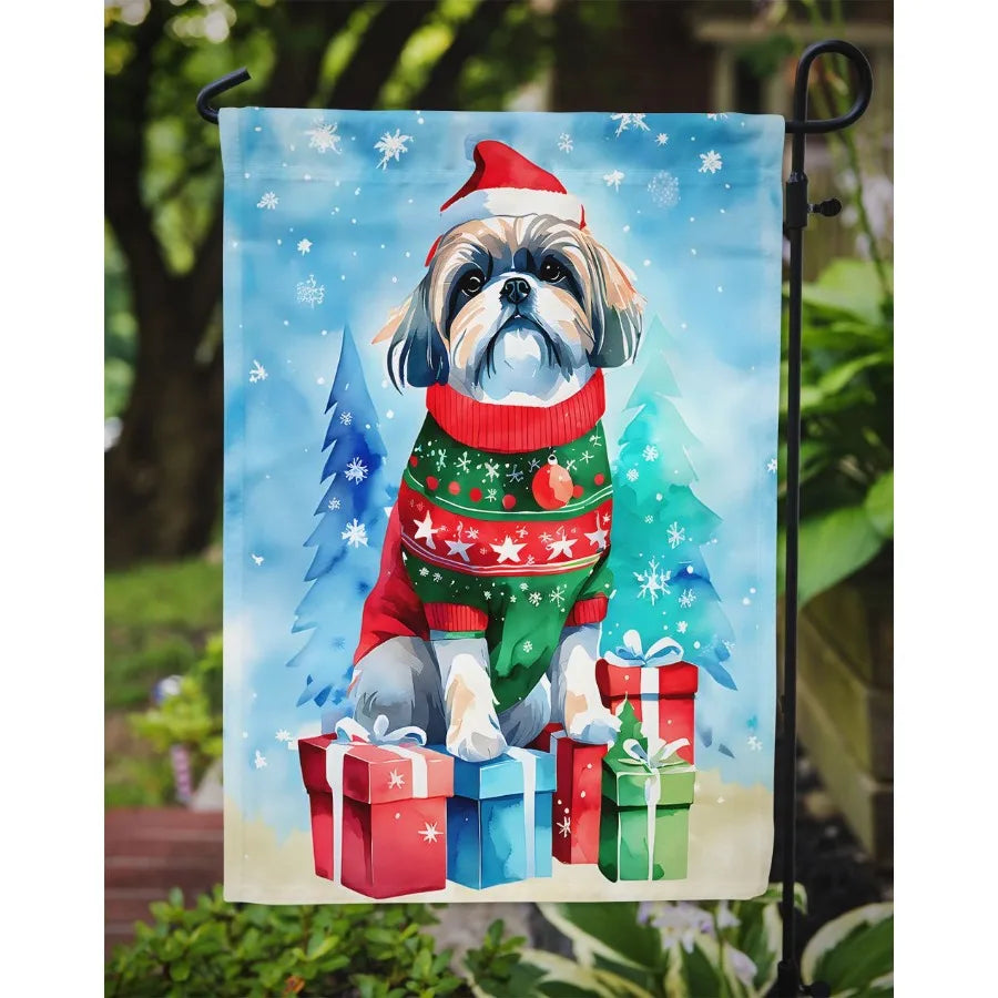 Shih Tzu Christmas Garden Flag Mailbox Flag Drative Yard Flag Banner Outside Patio Artwork Yard Flower Beds Garden Size Multico