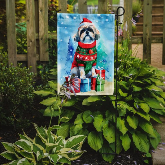 Shih Tzu Christmas Garden Flag Mailbox Flag Drative Yard Flag Banner Outside Patio Artwork Yard Flower Beds Garden Size Multico