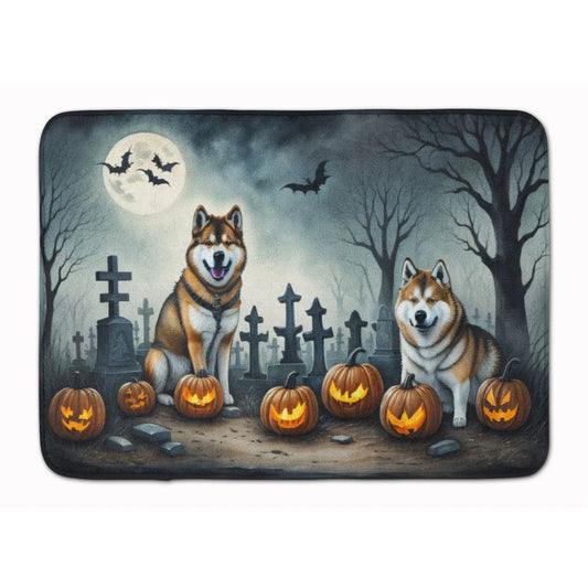 Akita Spooky Halloween Memory Foam Bath Mat Machine Washable Anti-Fatigue Kitchen Rug Comfort Cushion Cover