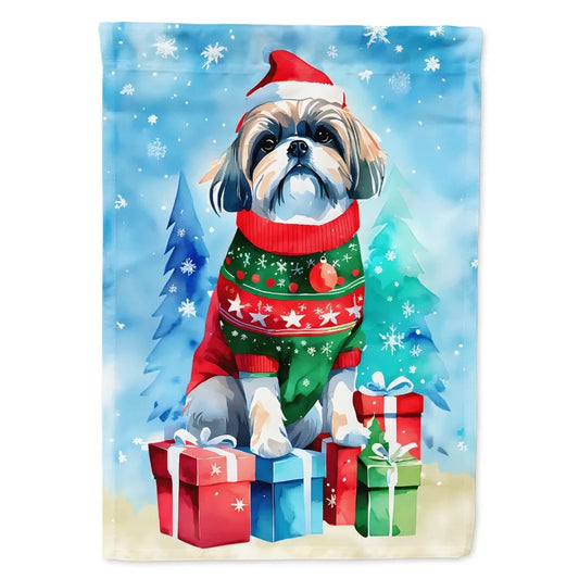 Shih Tzu Christmas Garden Flag Mailbox Flag Drative Yard Flag Banner Outside Patio Artwork Yard Flower Beds Garden Size Multico