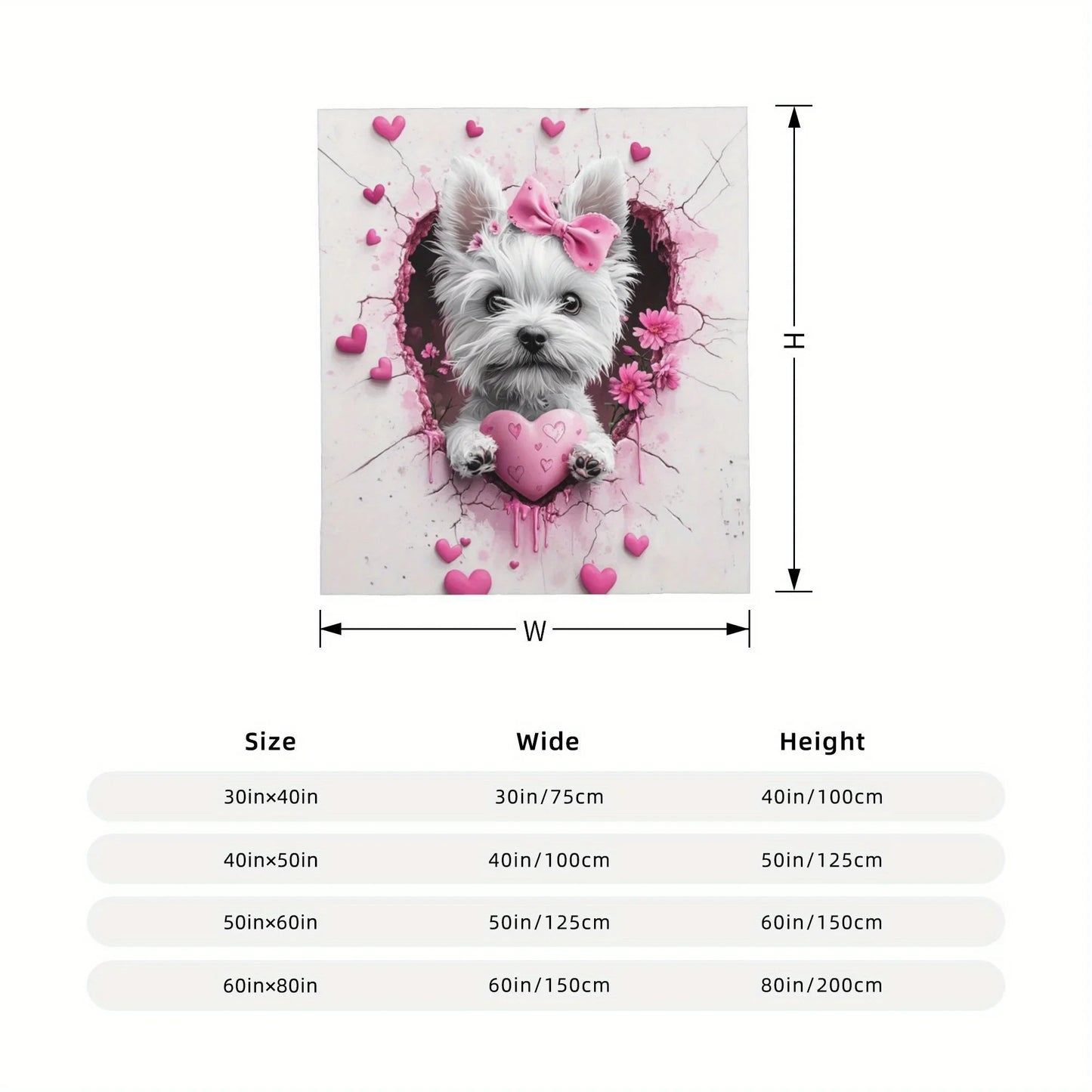 West Highland White Terrier Dog Pink Floral Heart Print Flannel Throw Blanket - Soft and Cozy Novelty Fleece Blanket for Napping