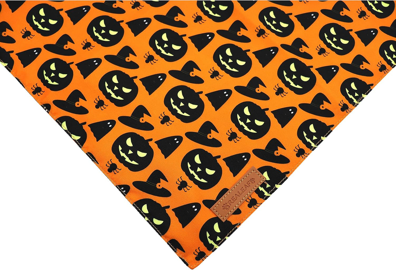 Realeaf Halloween Dog Bandanas 2 Pack, Pumpkin and Spider Web Bibs, Triangle Reversible Fall Pet Scarf, Premium Durable Fabric, Adjustable Fit (Large)
